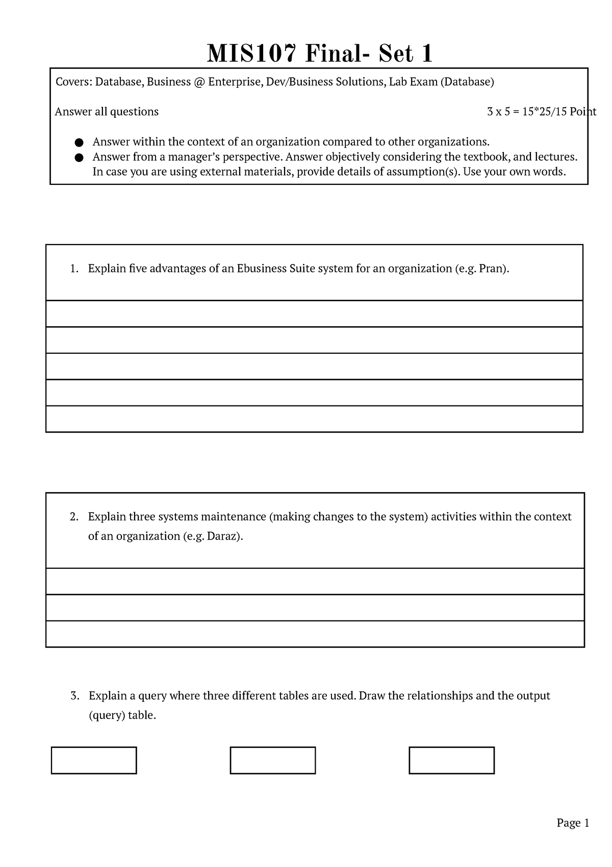 MIS107 Final- Set 1 - Exam Question - MIS107 Final- Set 1 Covers ...