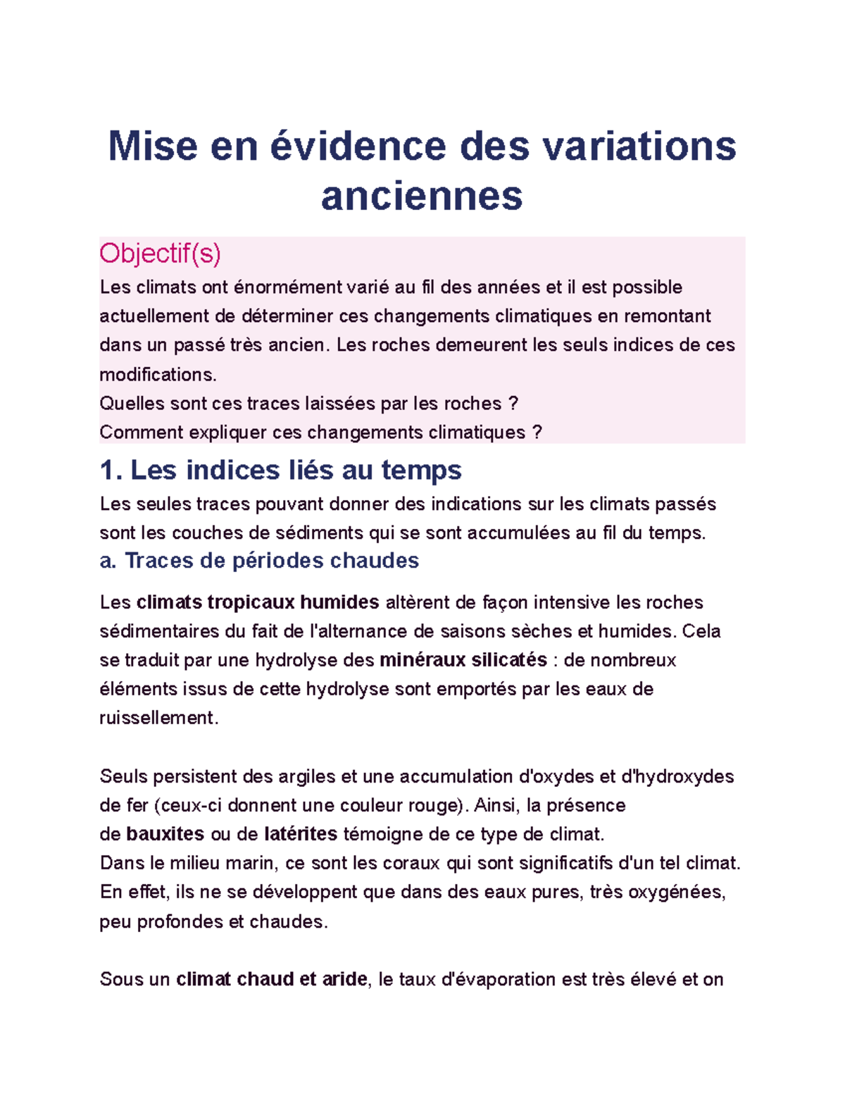 Mise en évidence des variations anciennes - Mise en évidence des ...