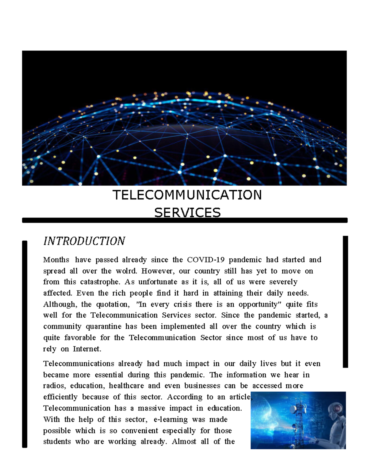 Physics - CASE STUDY IN PHYSICS TELECOMMUNICATION SERVICES INTRODUCTION ...