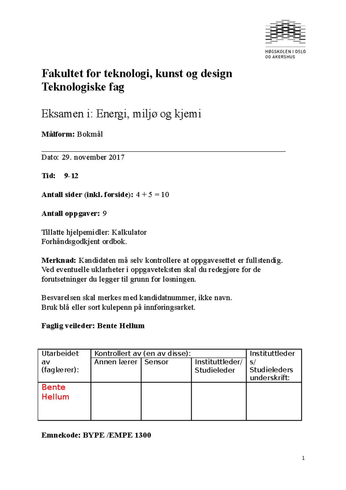 Eksamen 2017, Spørsmål Og Svar - Fakultet For Teknologi, Kunst Og ...