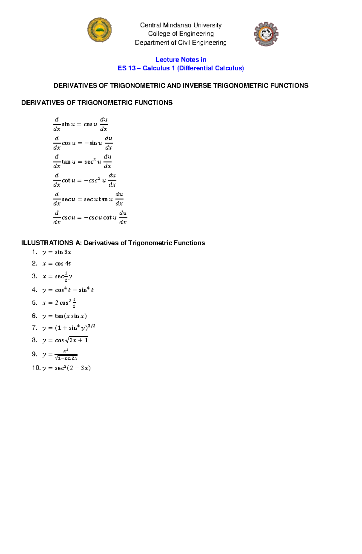 Calc 9 - calculus - Central Mindanao University College of Engineering ...