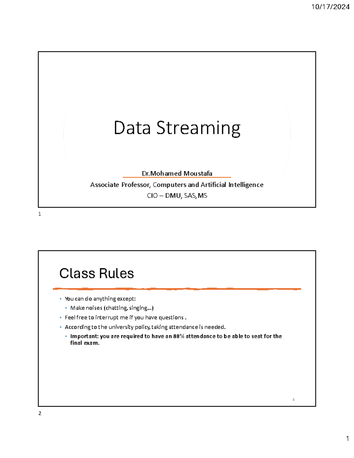 Lec01 - notes - Data Streaming Dr Moustafa Associate Professor ...