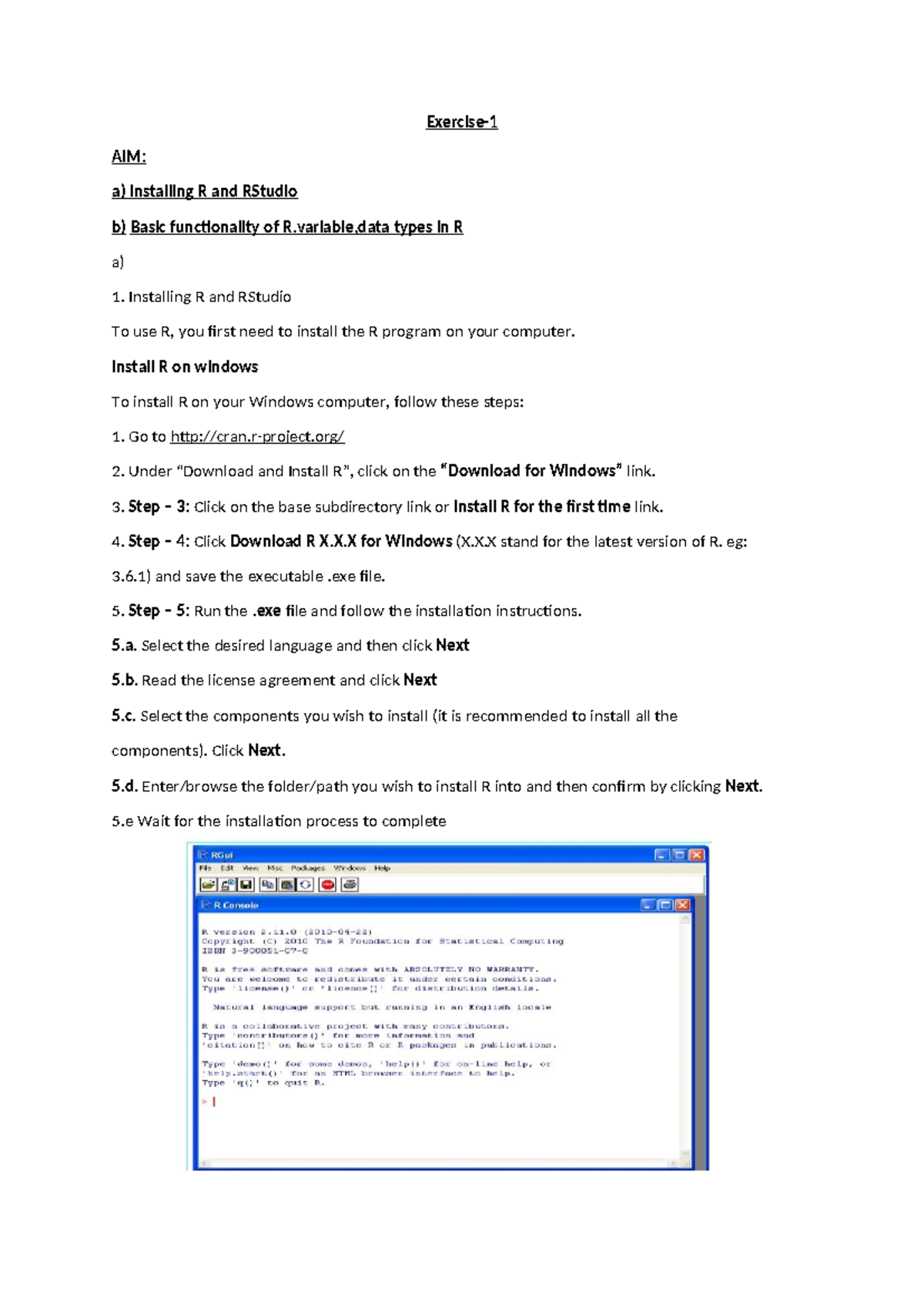 R Manual Merged - Exercise- AIM: A) Installing R And RStudio B) Basic ...
