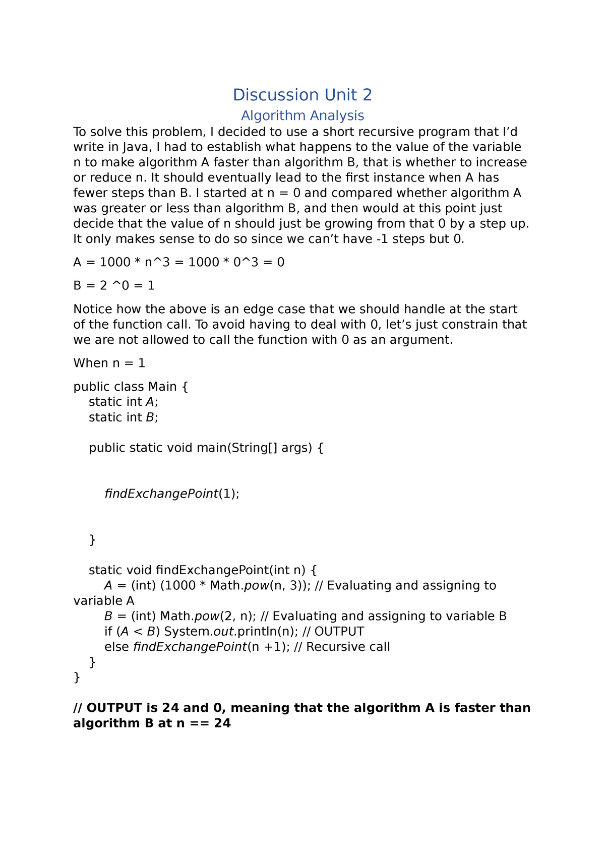 Da-u2 Algorithm-analysis - Discussion Unit 2 Algorithm Analysis To ...