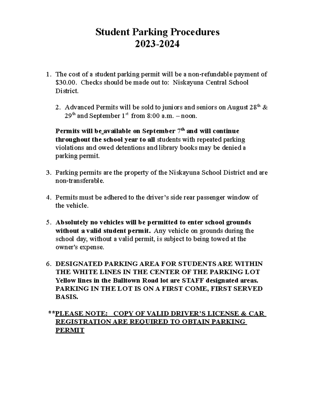 Student Parking Procedures 202324 The cost of a student parking