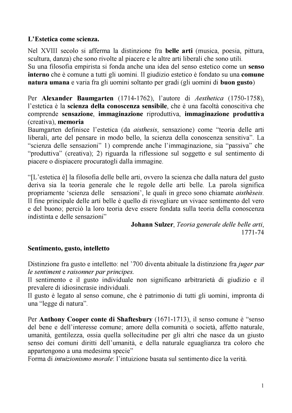 1 - Riassunto Corso Estetica - L’Estetica Come Scienza. Nel XVIII ...