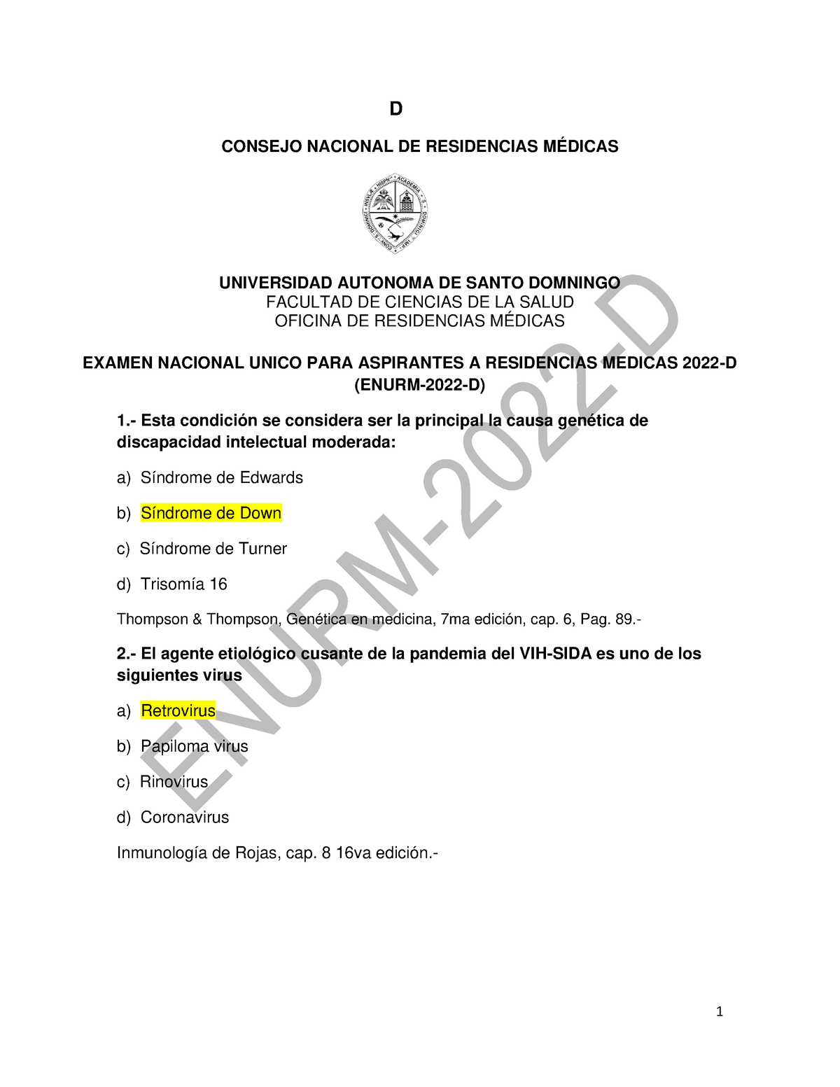 Enurm2022D, RESP Respuestas D D CONSEJO NACIONAL DE RESIDENCIAS