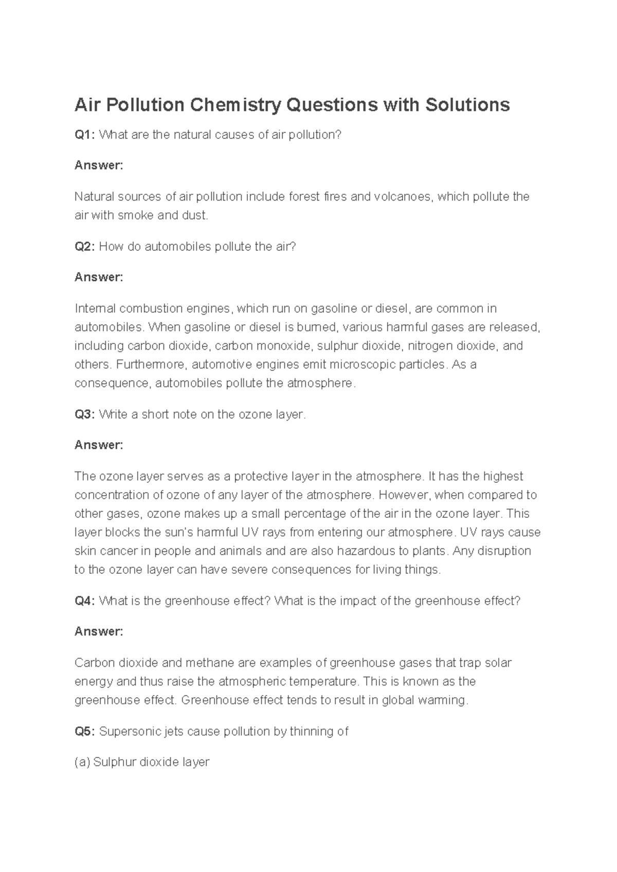 Air Pollution - Q2: How do automobiles pollute the air? Answer ...