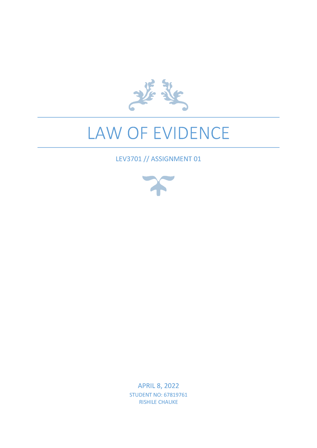 law of evidence assignment 1 2022
