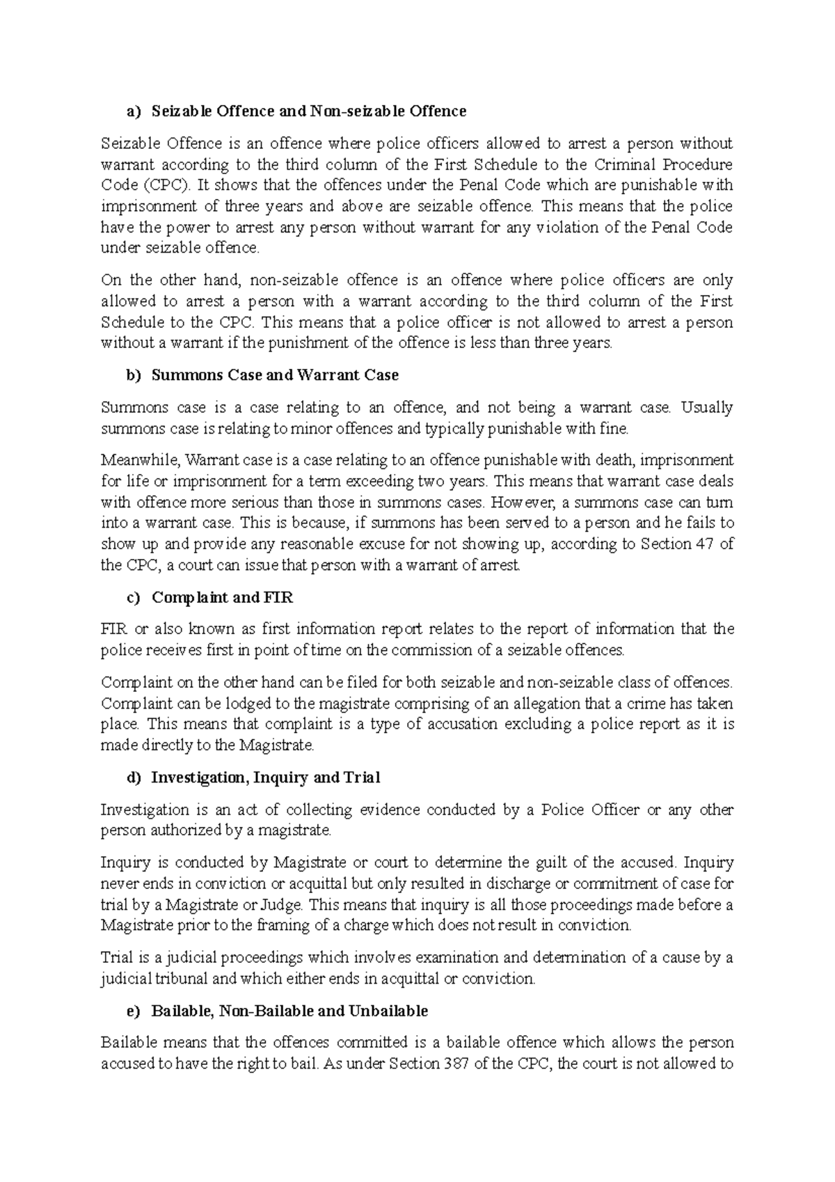 Differences on legal jargons - a) Seizable Offence and Non-seizable ...