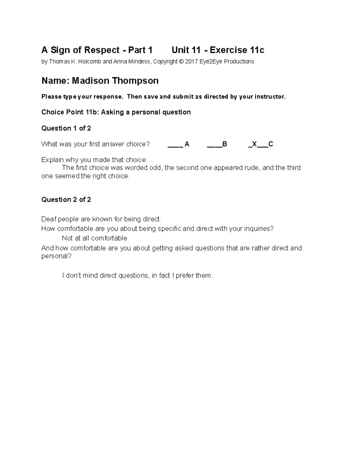 Unit 11C - This is just the ASOR Answers. - A Sign of Respect - Part 1 ...