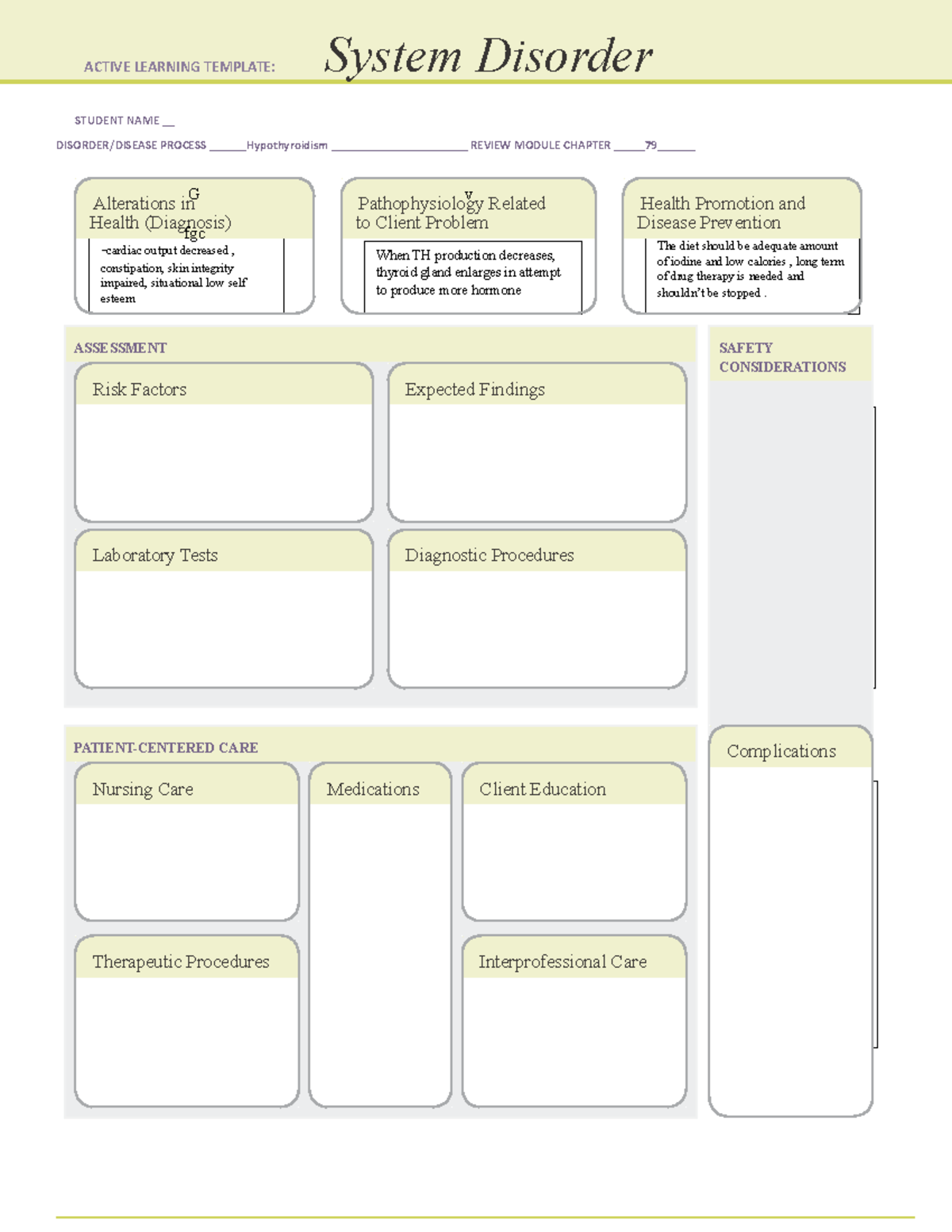 1 Hypothyroidism templet - STUDENT NAME __ DISORDER/DISEASE PROCESS ...