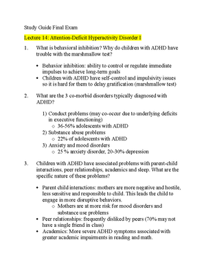 Exam 4 Study Guide - Abnormal Child Psych Exam 4: Study Guide ...