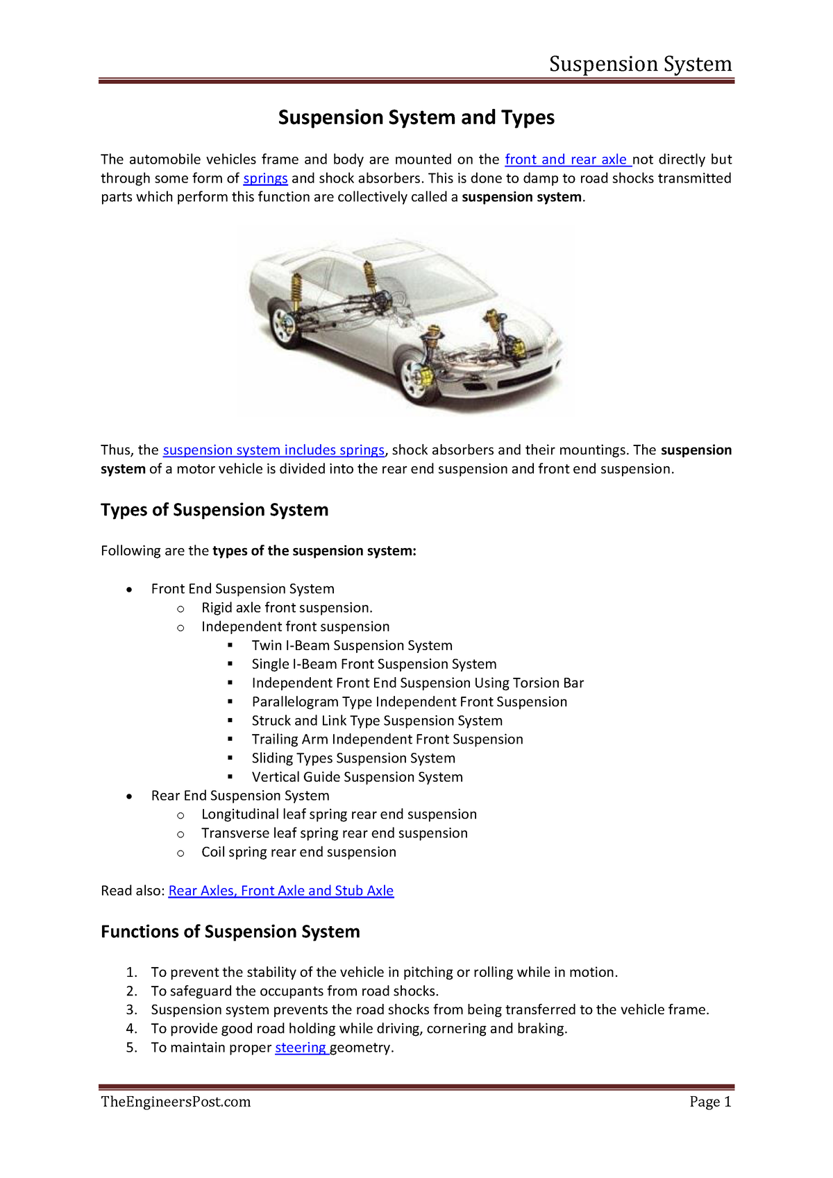 Suspension systems Vehicle technology notes Suspension System and