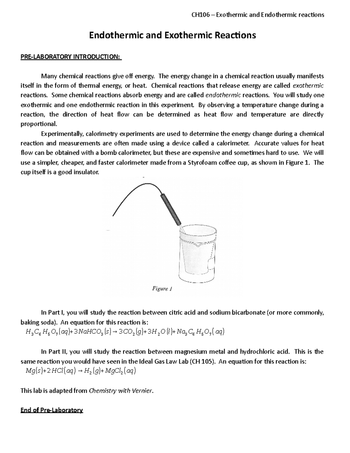 Endothermic And Exothermic Reactions With Lab Notebook Report