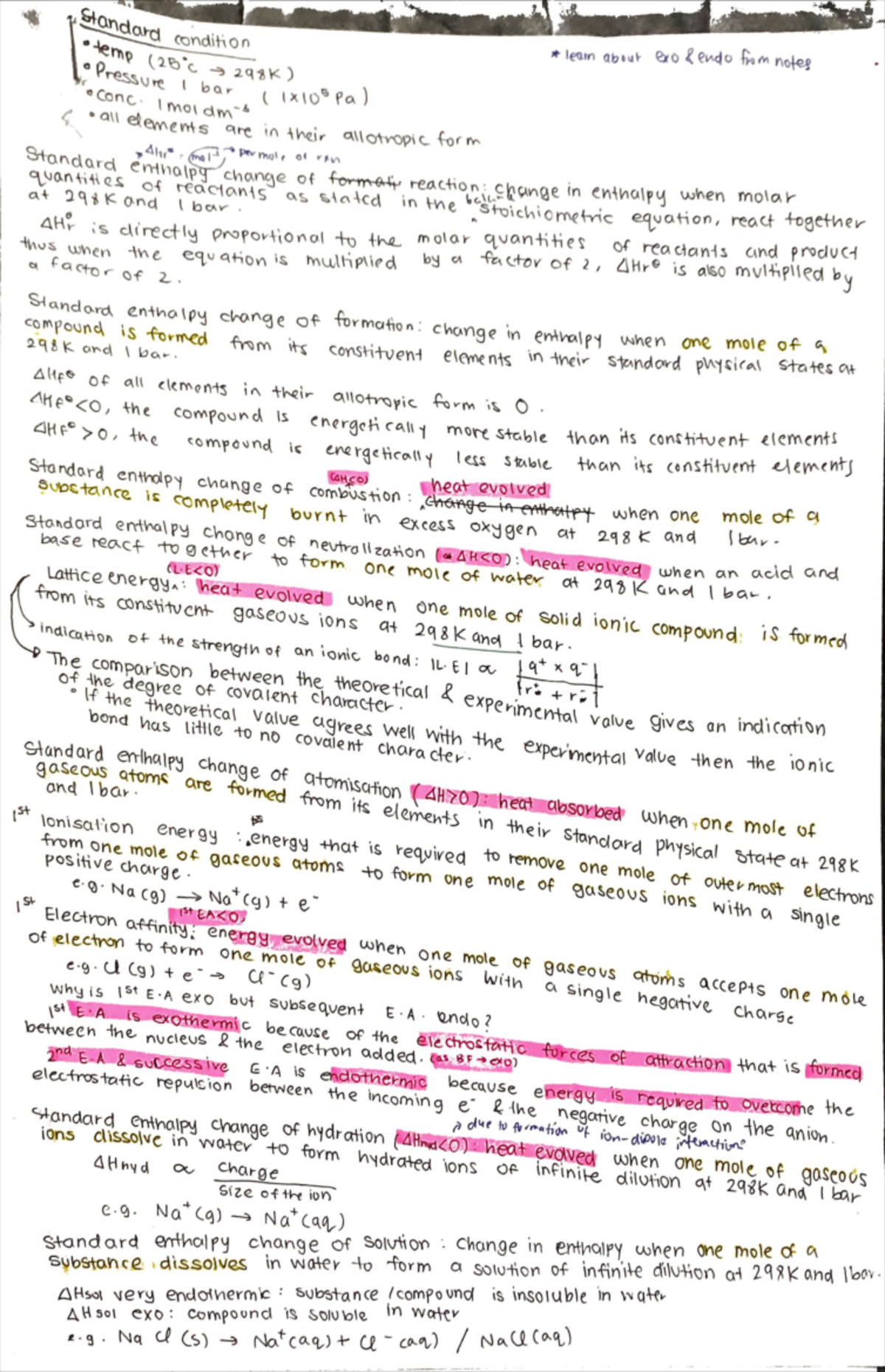 Jc energetics notes - Standard condition temp 298K) learn about exo ...