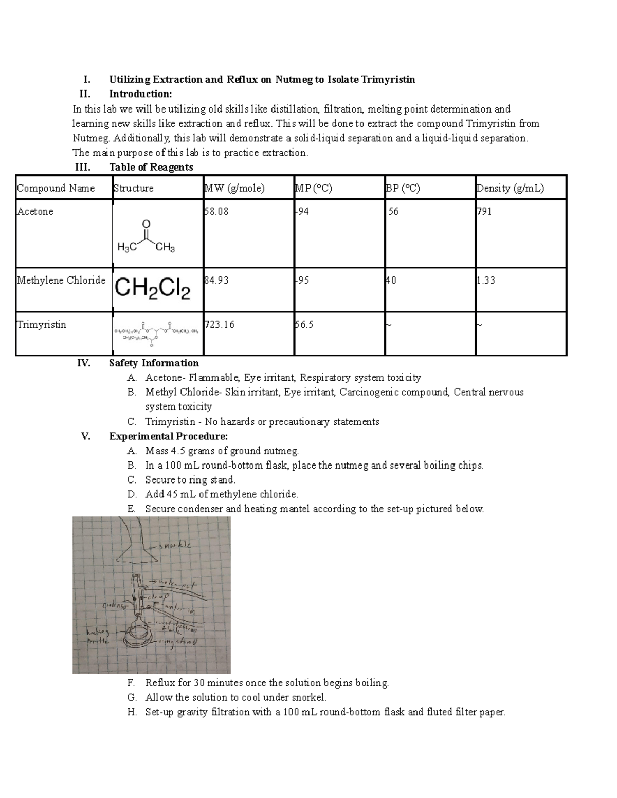 Experiment 3 SolidLiquid Extraction Isolation of Trimyristin from