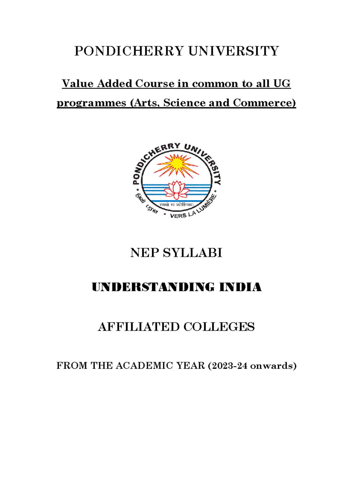 Syllabus Affiliated Arts Science NEP Understanding India Compulsor ...