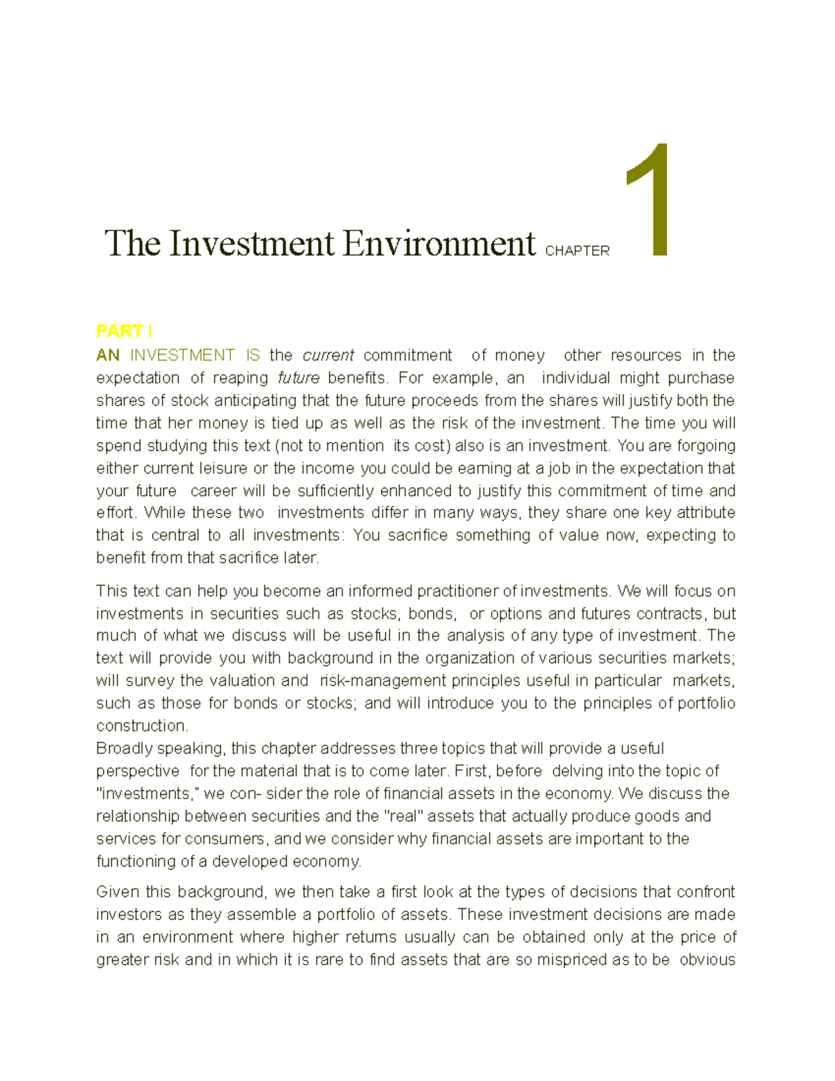 Chapter-1-ĐẦU-TƯ-TÀI- Chính - The Investment Environment CHAPTER 1 PART ...