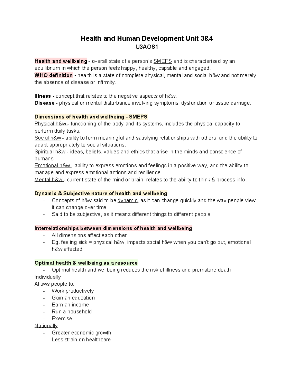 HHD UNIT 3 4 Notes (anonymous) - Health and Human Development Unit 3 ...
