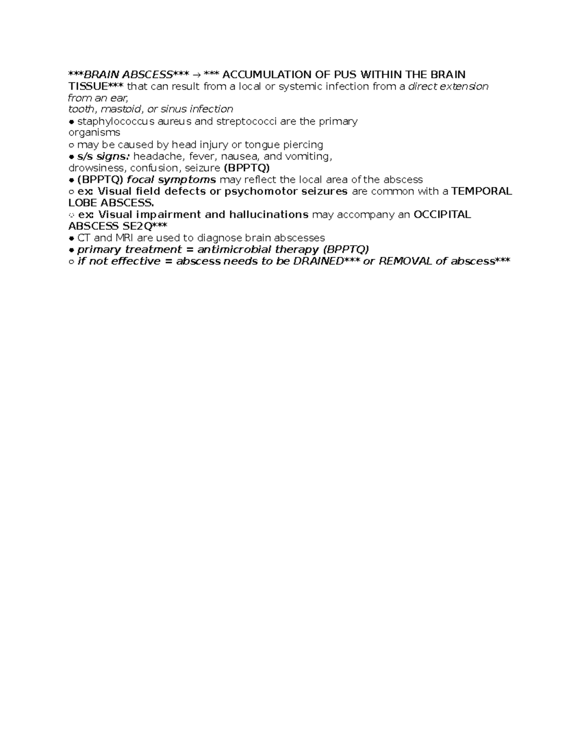 Ortho - note - BRAIN ABSCESS → *** ACCUMULATION OF PUS WITHIN THE BRAIN ...