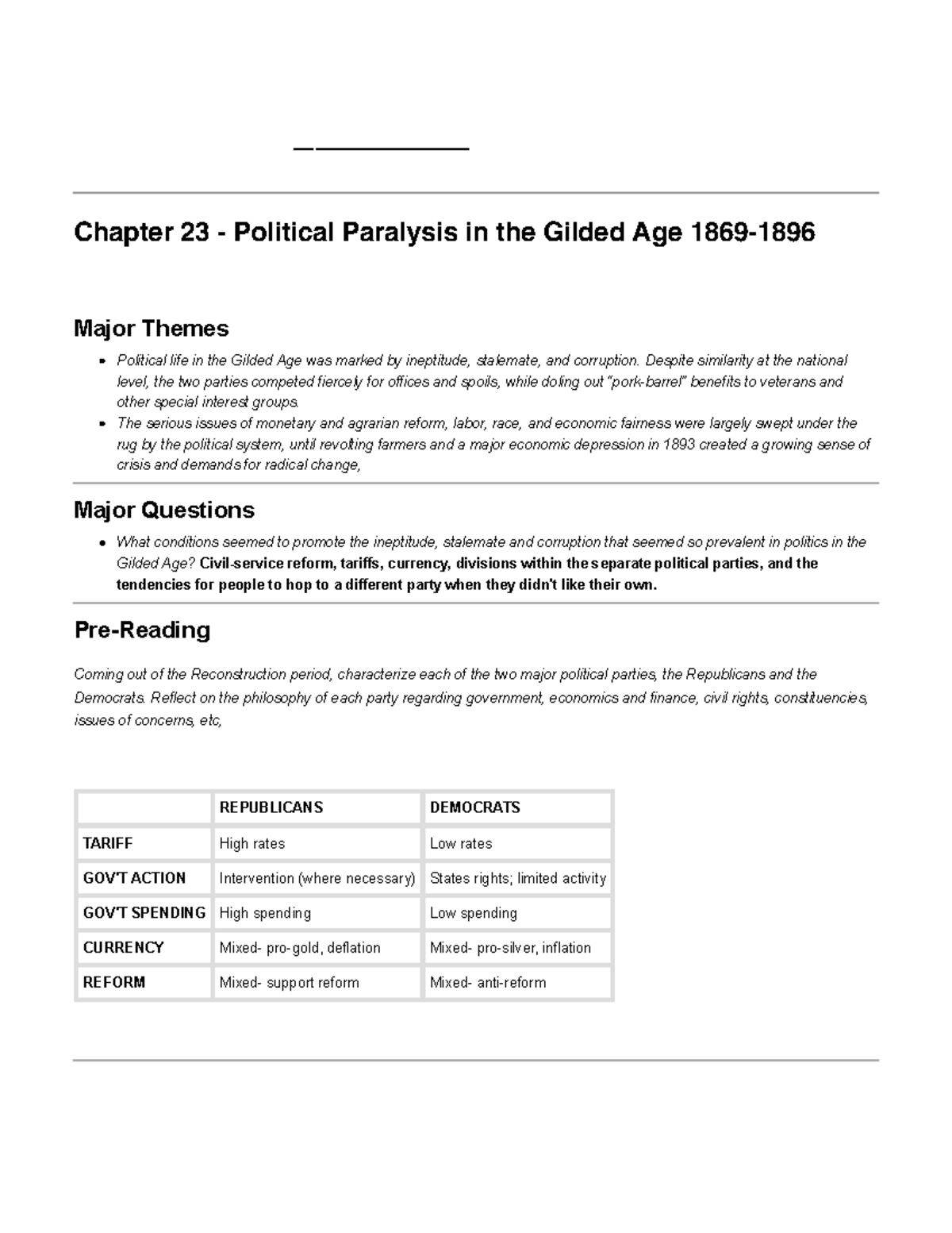 Chapter 23 - Political Paralysis In The Gilded Age 1869-1896 - Despite ...