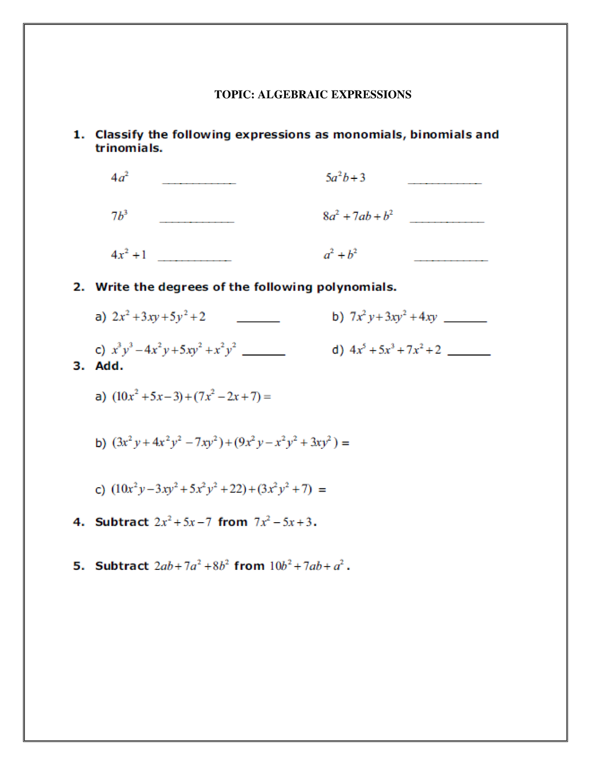 case study questions class 8 maths algebraic expressions and identities