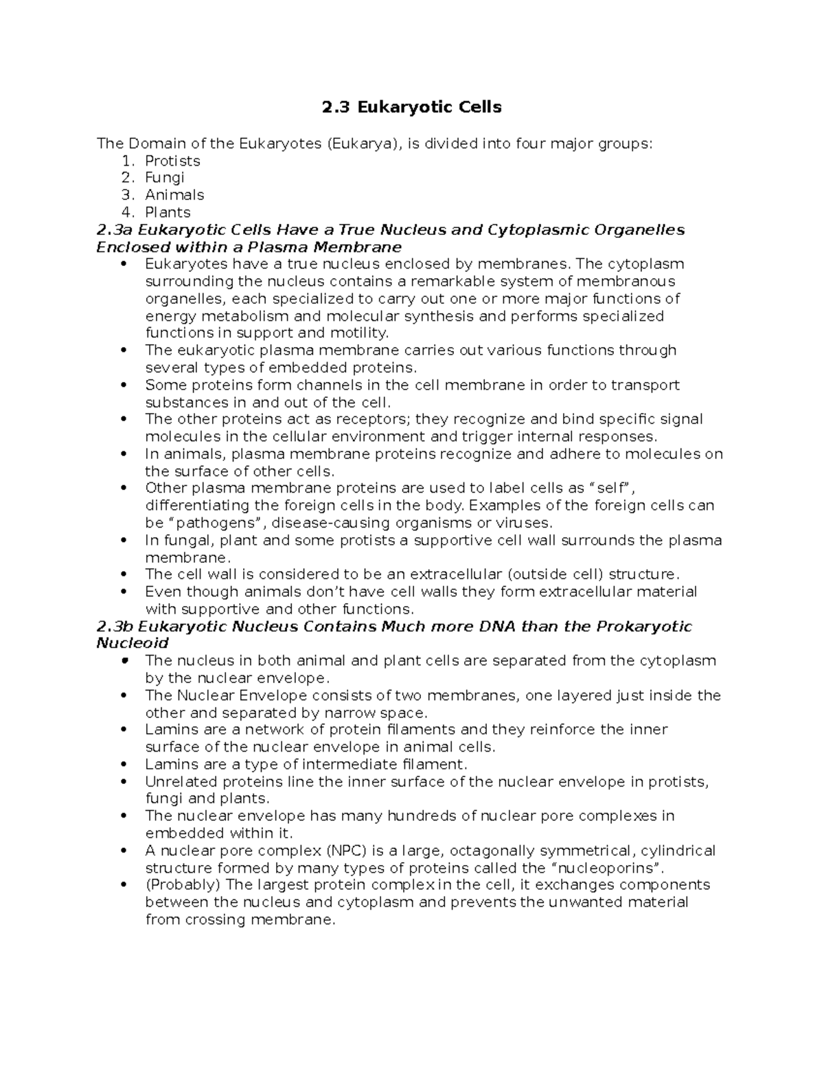 Biology Chapter 2 and Chapter 3 Section 3.5 Notes - 2 Eukaryotic Cells ...