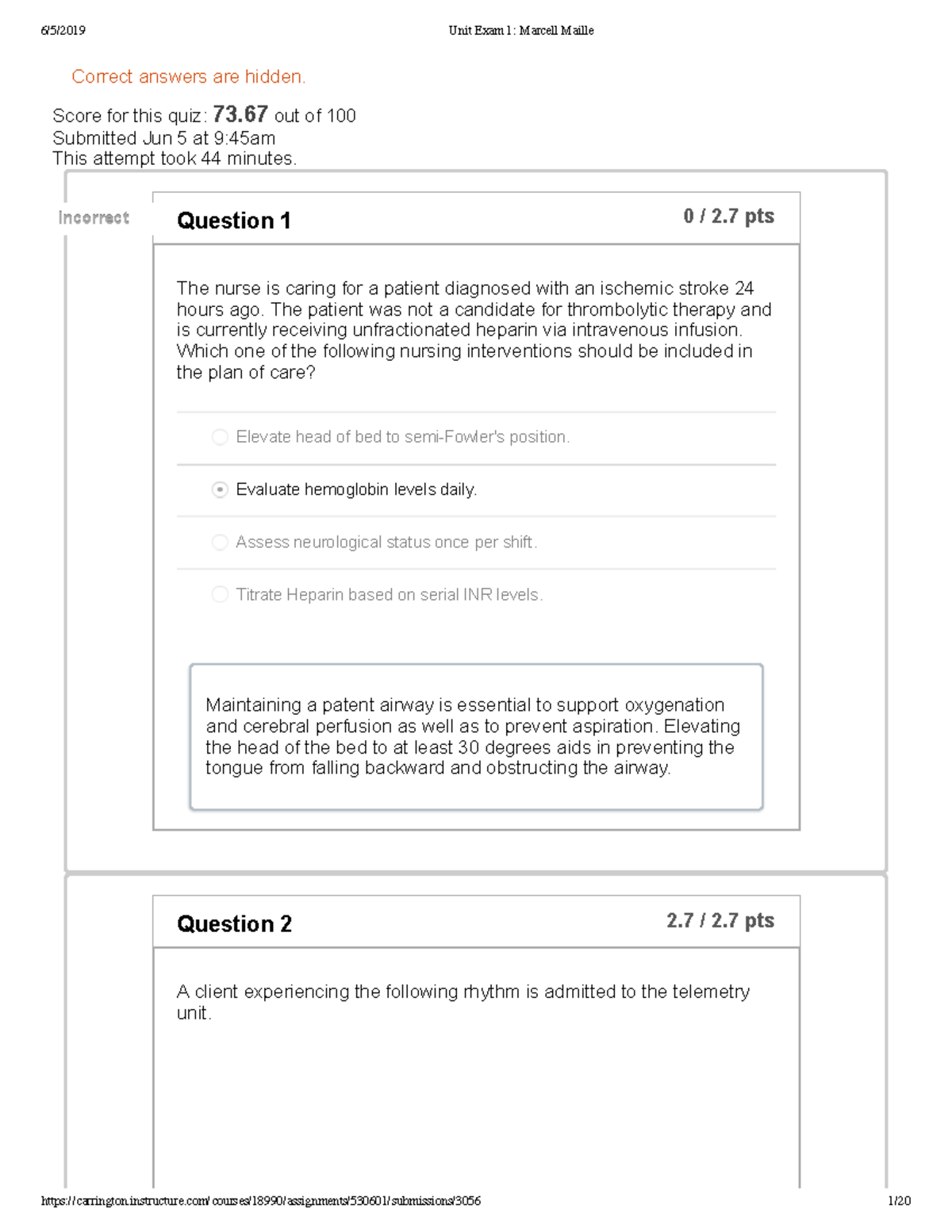 Med Surg Exam 1 - Med Surg Exam 1 - Correct Answers Are Hidden. Score ...