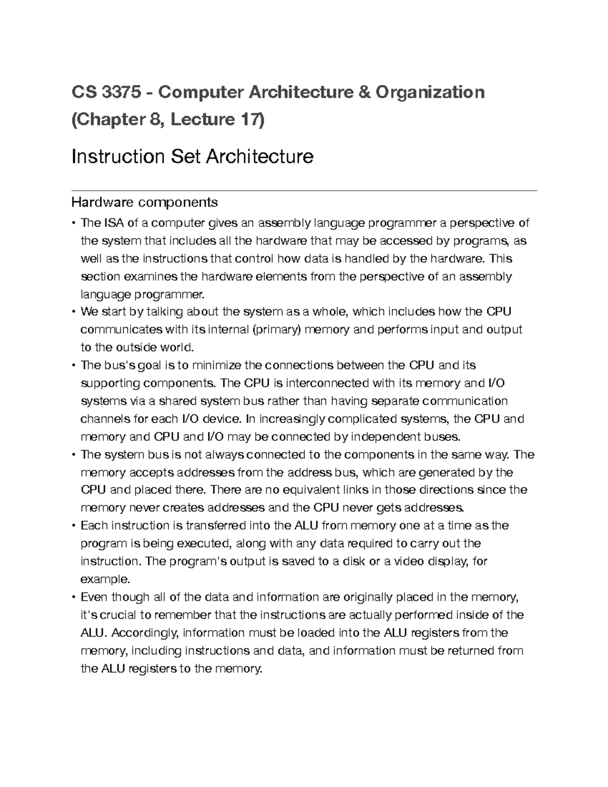 CS 3375 Notes - Ch8L17 - CS 3375 - Computer Architecture & Organization ...