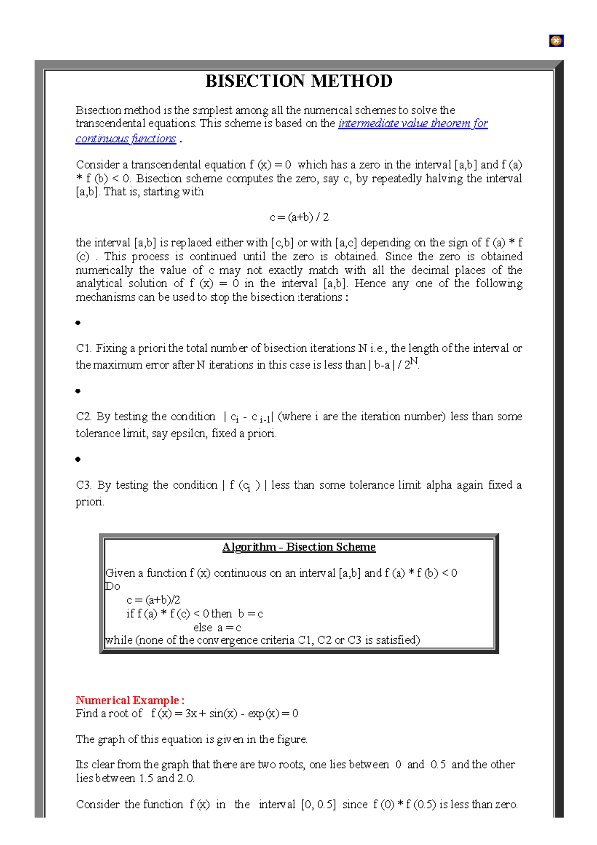Bisection Method - BISECTION METHOD Bisection method is the simplest ...