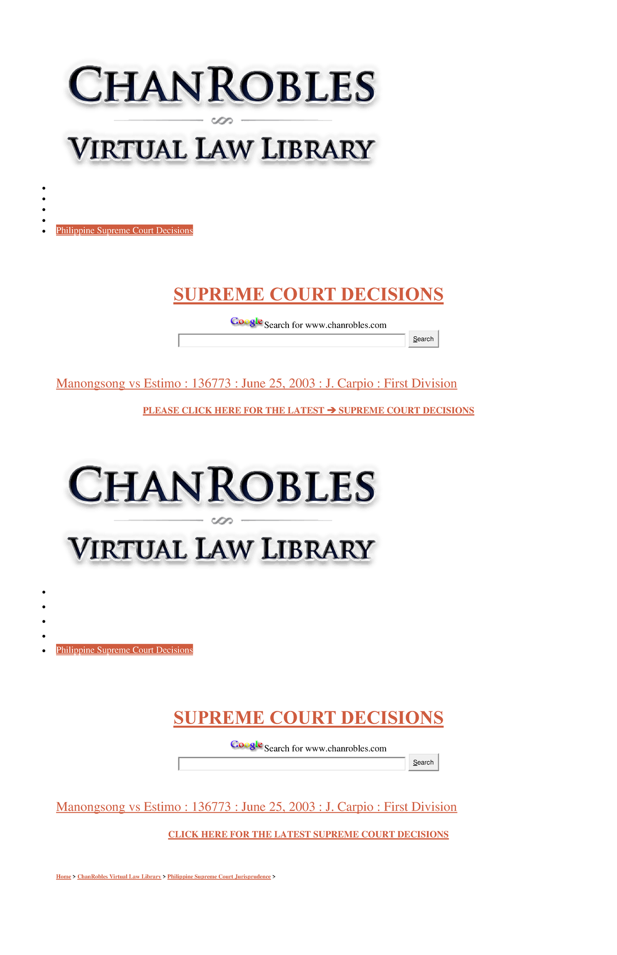 ManongsongVS Robles Home Main Index Law Library Philippine Laws