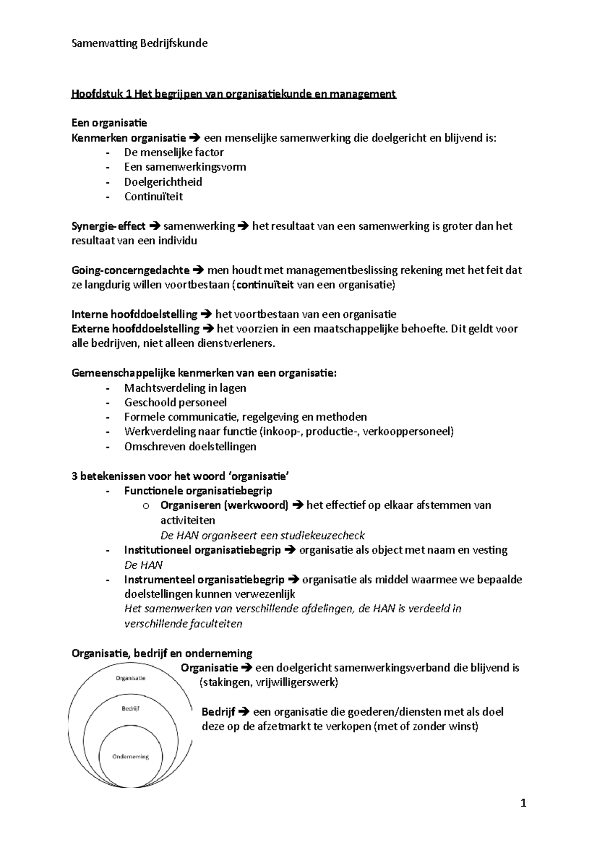 Samenvatting Bedrijfskunde H1-h5 - Samenvatting Bedrijfskunde Hoofdstuk ...