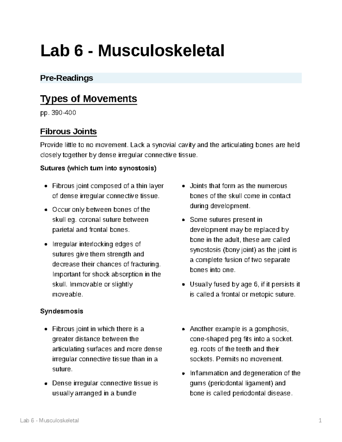 Lab 6 - Musculoskeletal - Lab 6 - Musculoskeletal Pre-Readings Types of ...