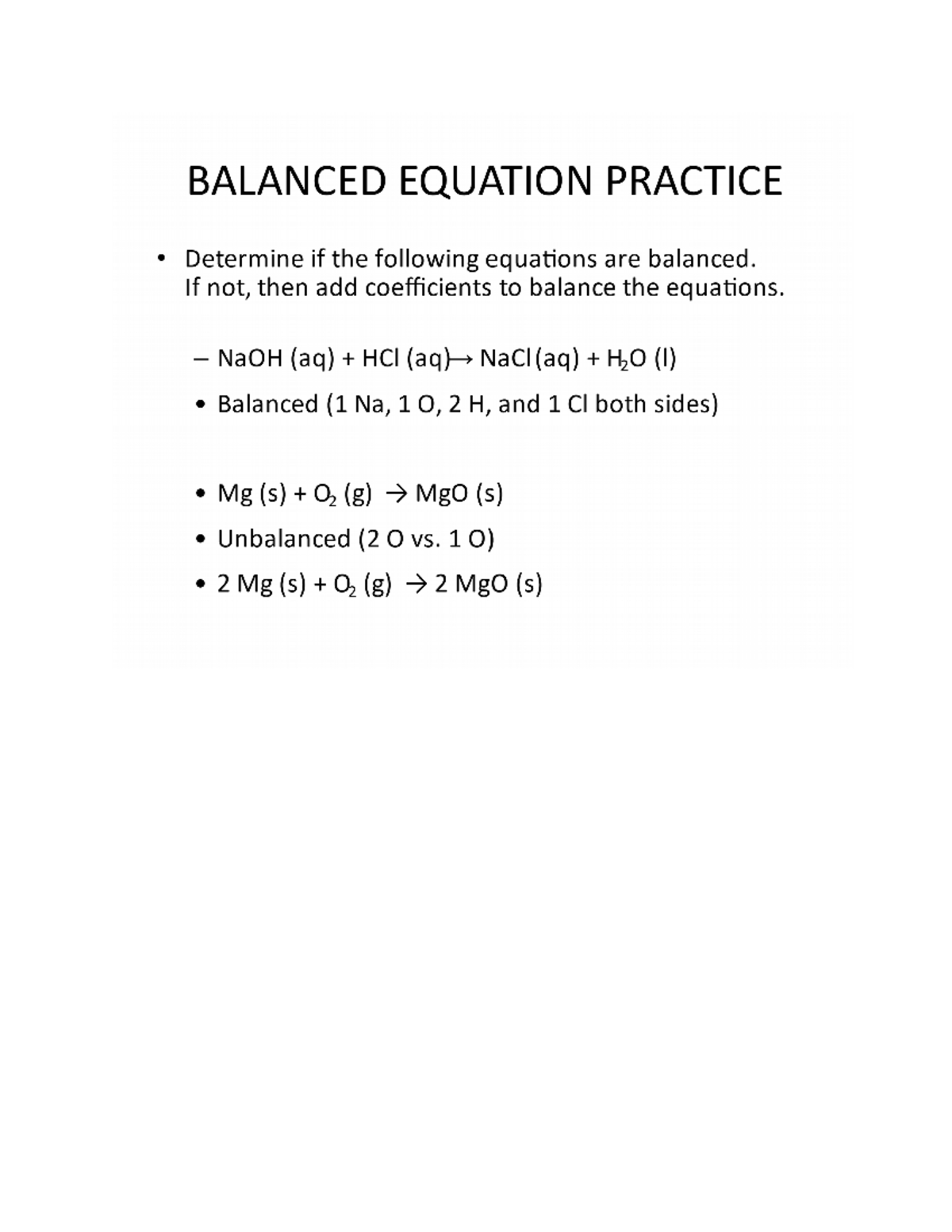 Ch.7balanced equation practice CHM 1020C Studocu