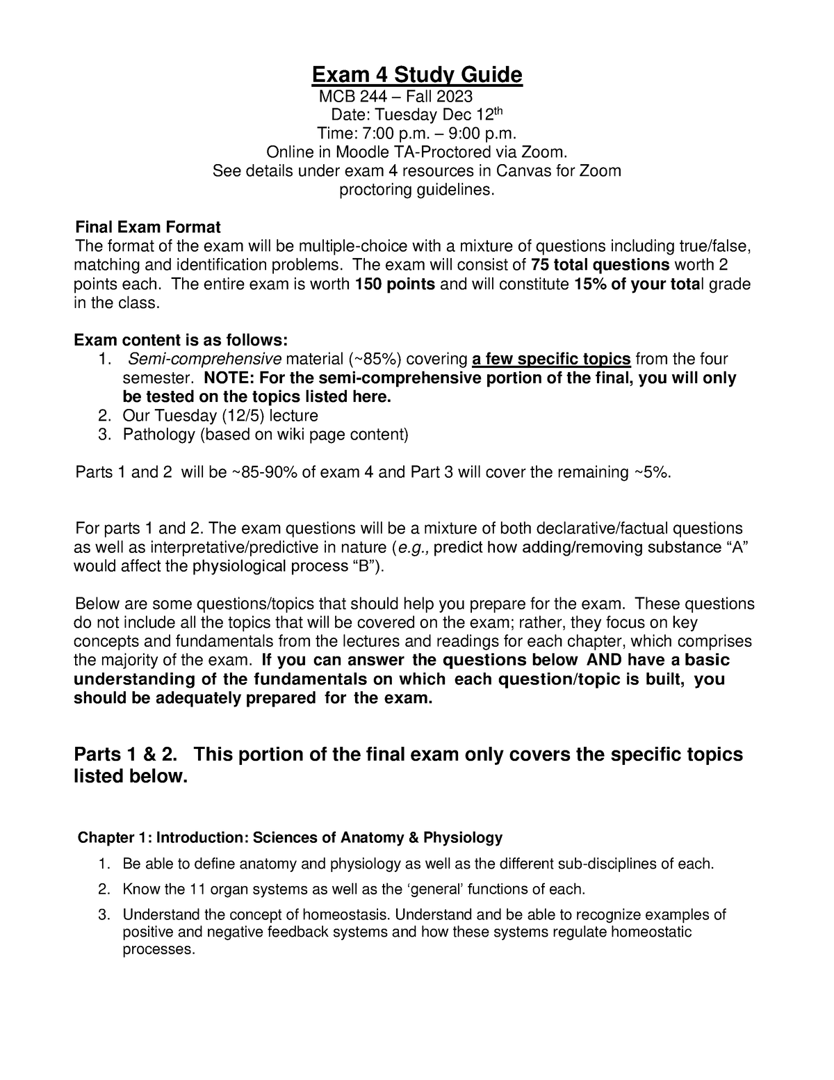 StudyGuideforMCB244Final Exam FA23 Final Version Exam 4 Study