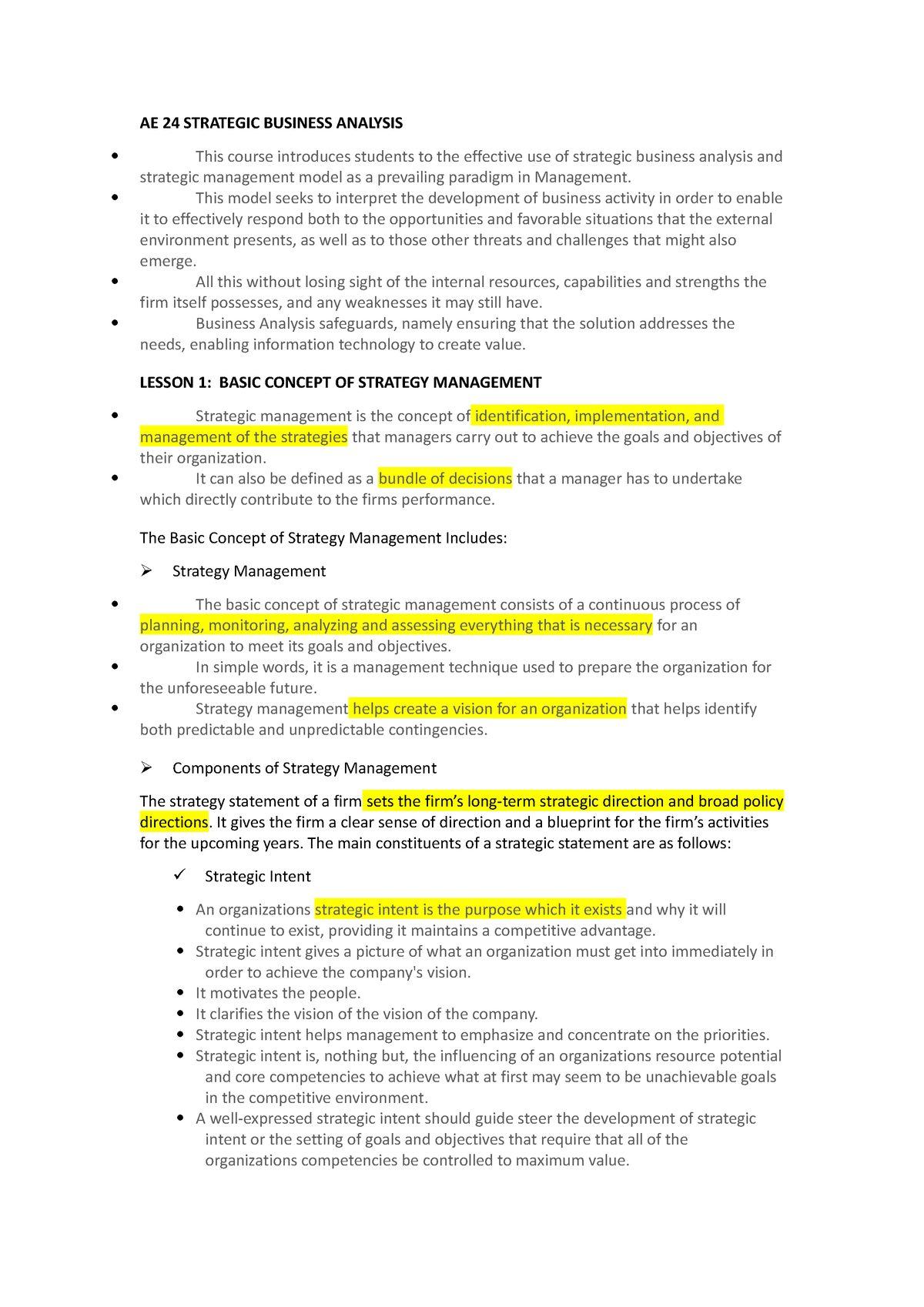 Strategic Business Analysis - AE 24 STRATEGIC BUSINESS ANALYSIS This ...