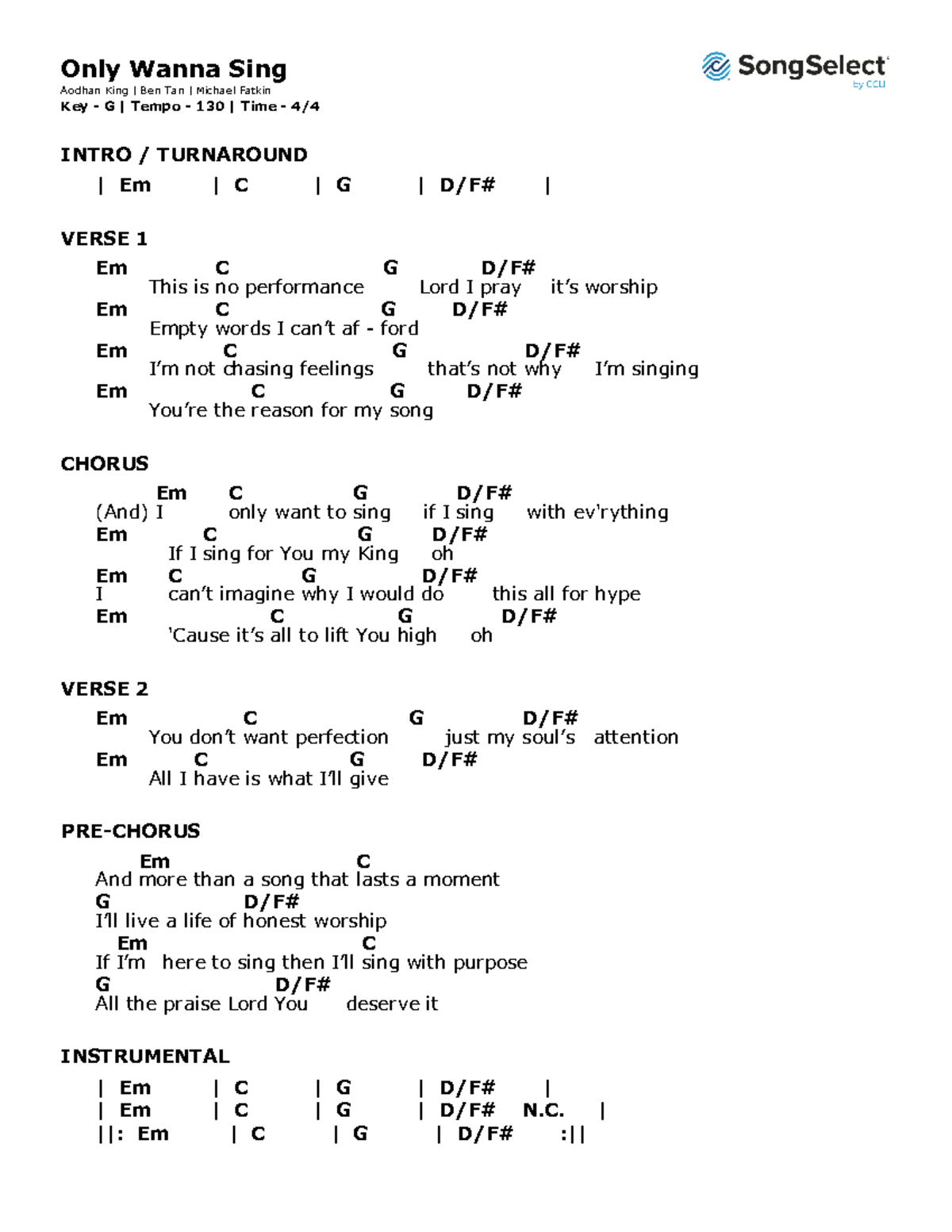 Only Wanna Sing-chords-G - Only Wanna Sing Aodhan King | Ben Tan ...