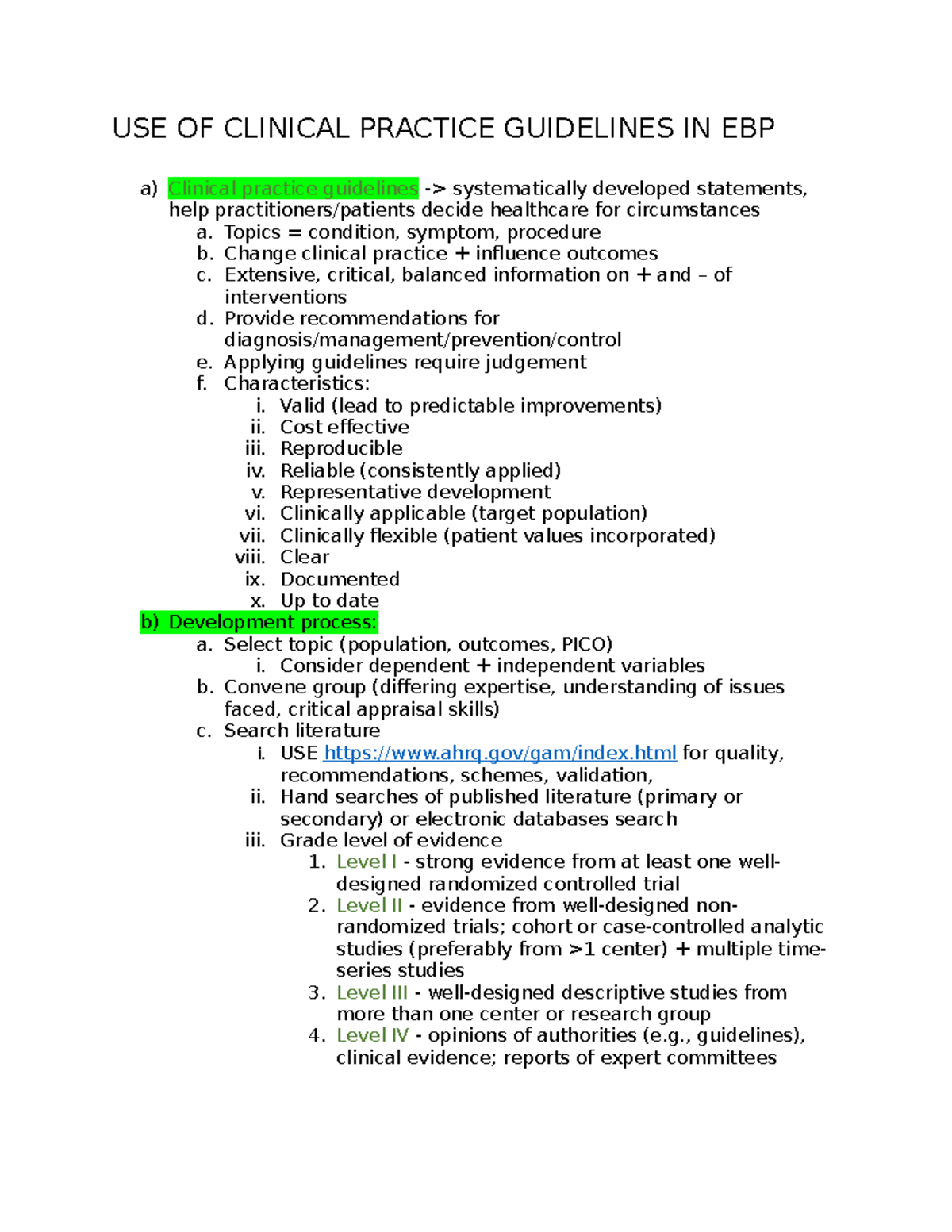 Use Of Clinical Practice Guidelines In EBP - Studocu