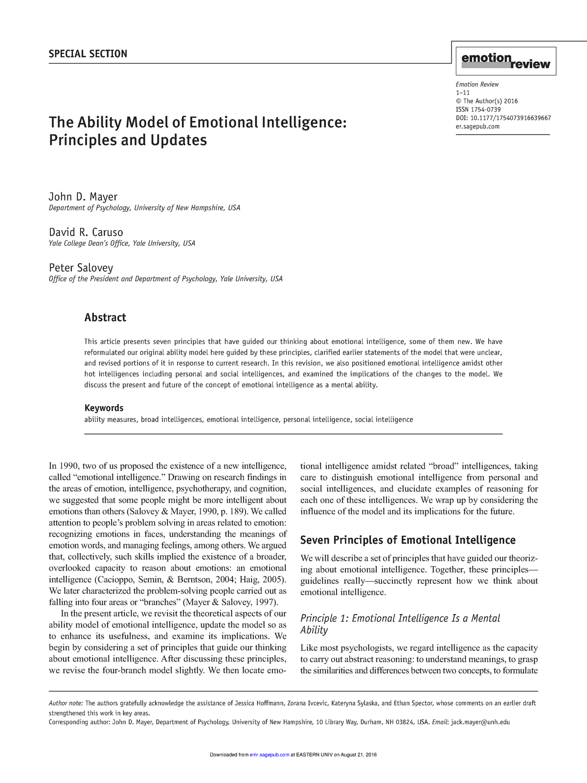 The Ability Model of Emotional Intelligence Principles and