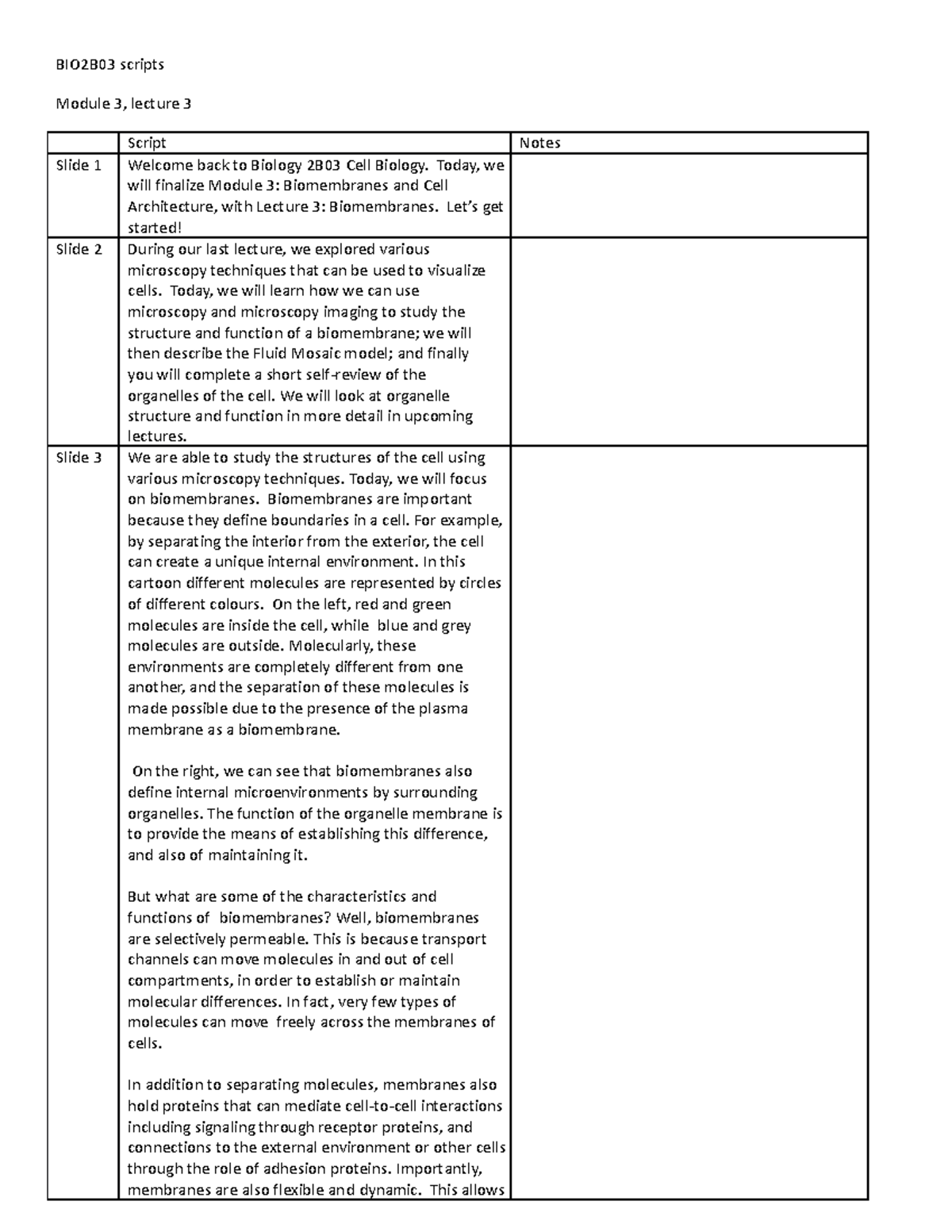 Bio 2B03 M3L3 Notes - BIO2B03 Scripts Module 3, Lecture 3 Script Notes ...