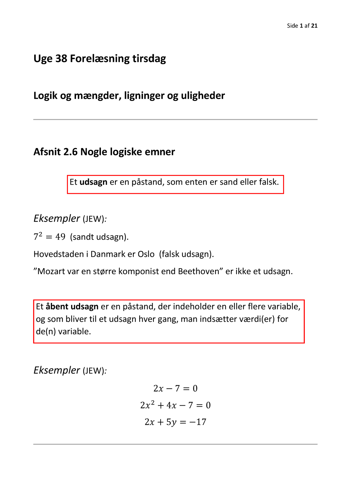 Noter Om Logik Og Mængder - Uge 38 Forelæsning Tirsdag Logik Og Mængder ...