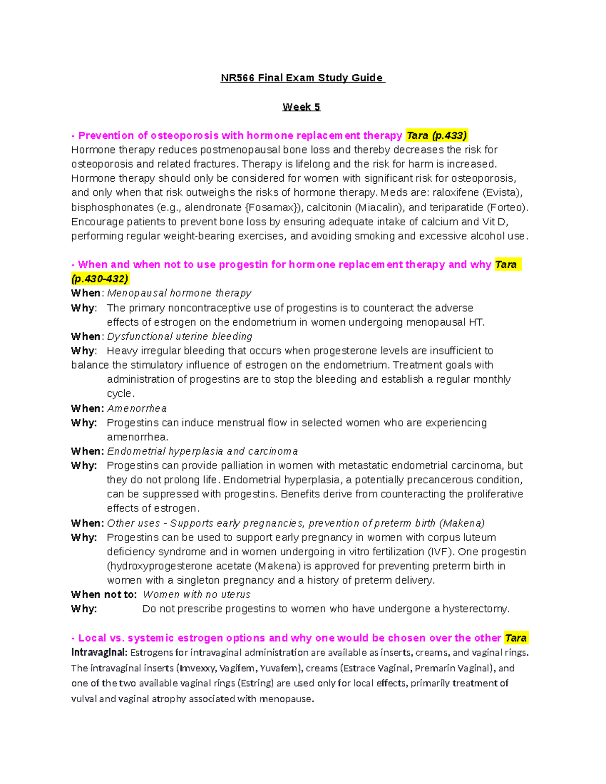 NR566 Final Exam Study Guide completed by previous class 1 - NR566 ...