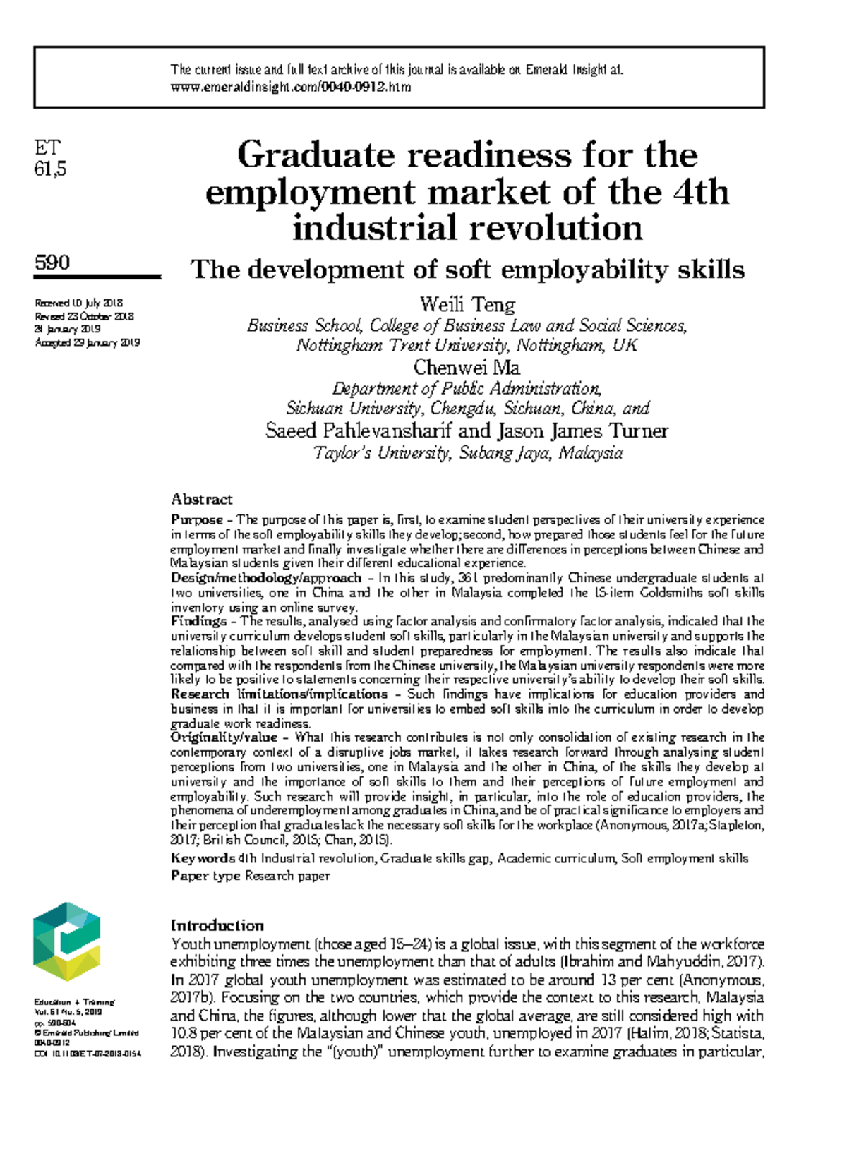 Graduate readiness in 4IR - Graduate readiness for the employment ...