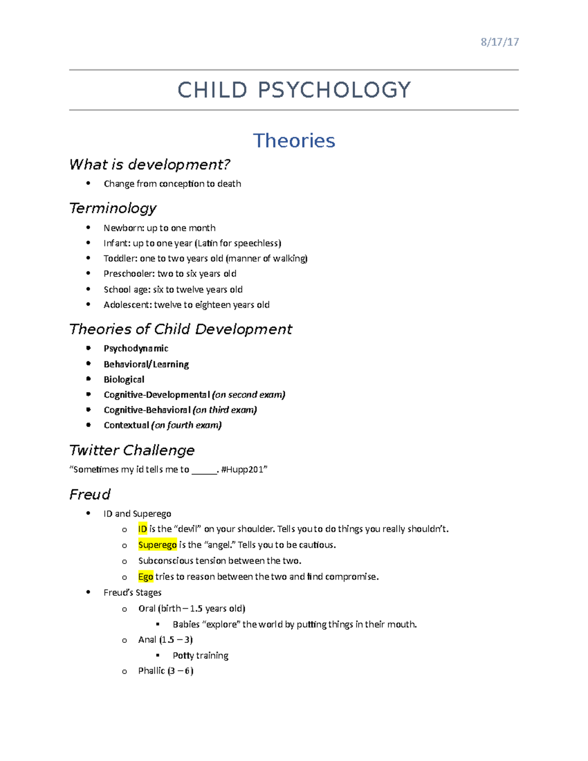 child psychology assignment topics