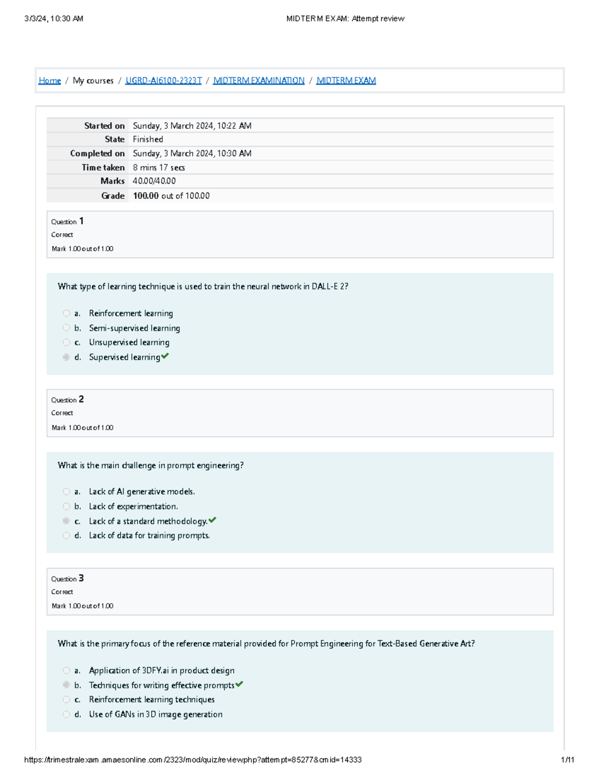 AI6100 AI Prompt Engineering Midterm EXAM Attempt Review (40) - Home ...