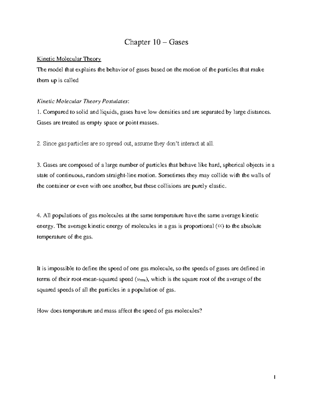 Chapter+10+Guided+Notes - Chapter 10 – Gases Kinetic Molecular Theory ...