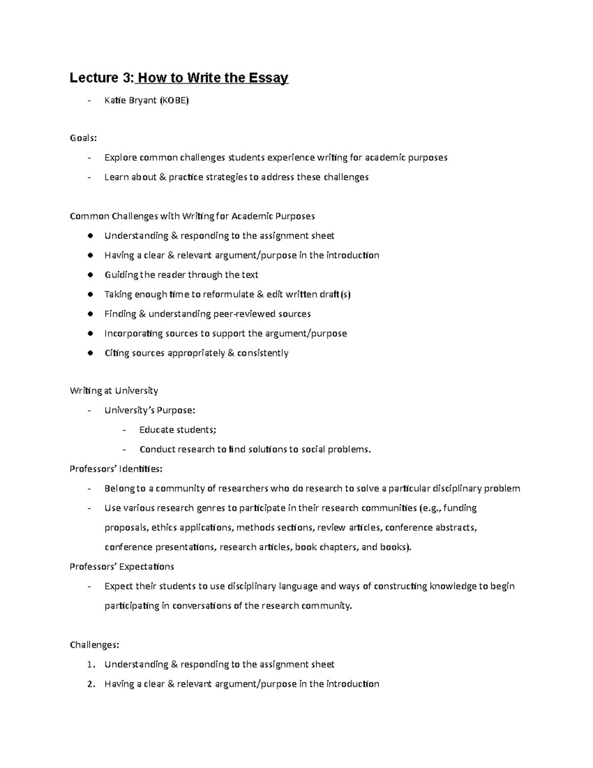 CGSC 3-6 Notes (Quiz 1) - Lecture 3: How to Write the Essay Katie ...