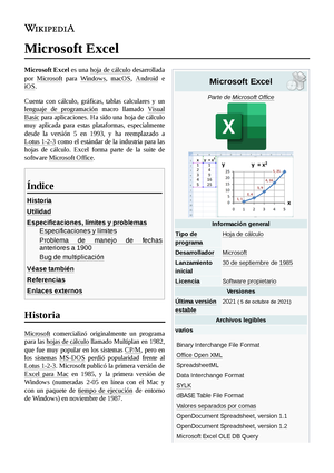 Microsoft Excel - holis - Microsoft Excel Parte de Microsoft Office  Información general Tipo de - Studocu