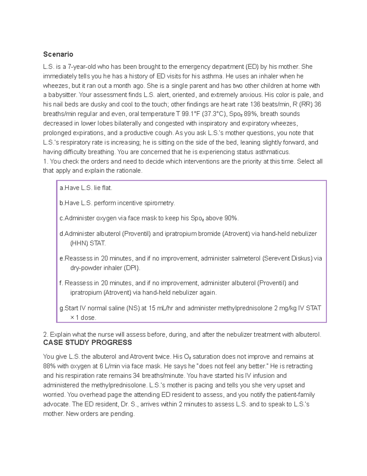 case study of pediatric asthma